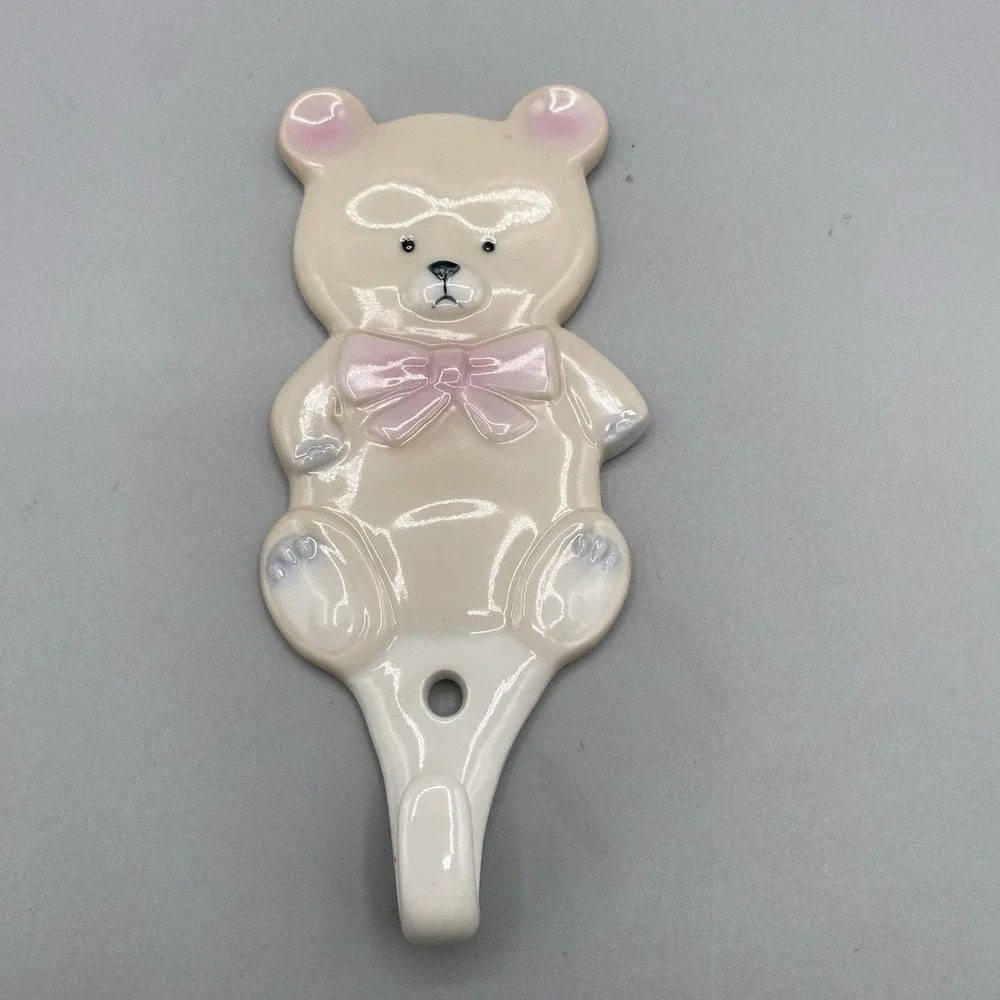 Vtg 80s Lillian Vernon Teddy Bear Switch Plate Cover and Hook Nursery Decor